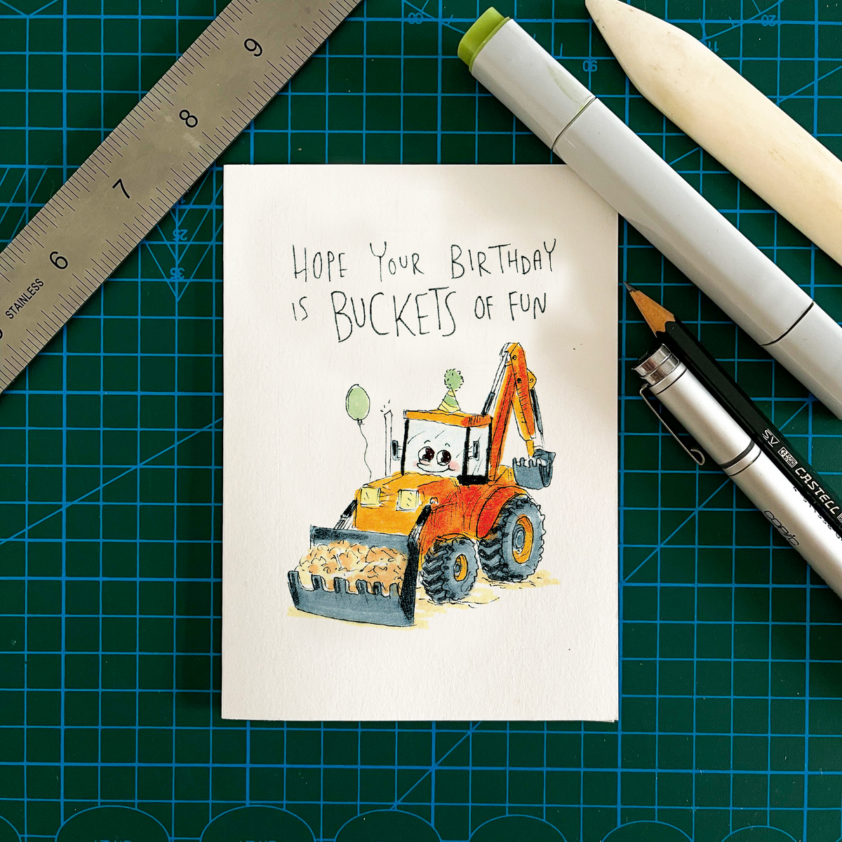 Hope Your Birthday Is Buckets of Fun  |  Construction birthday card