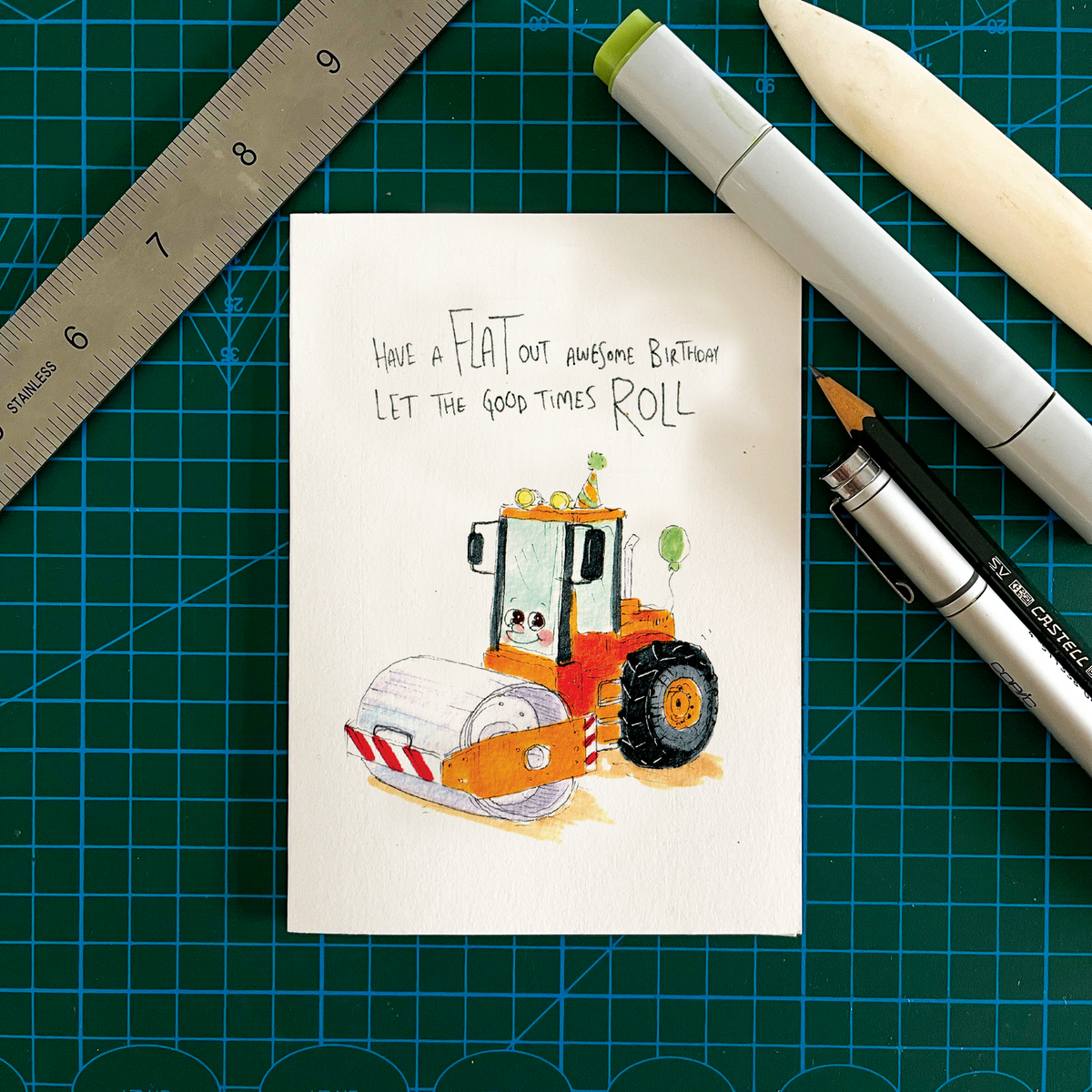 Have a Flat Out Awesome Birthday, Let The Good Times Roll  |  Construction birthday card
