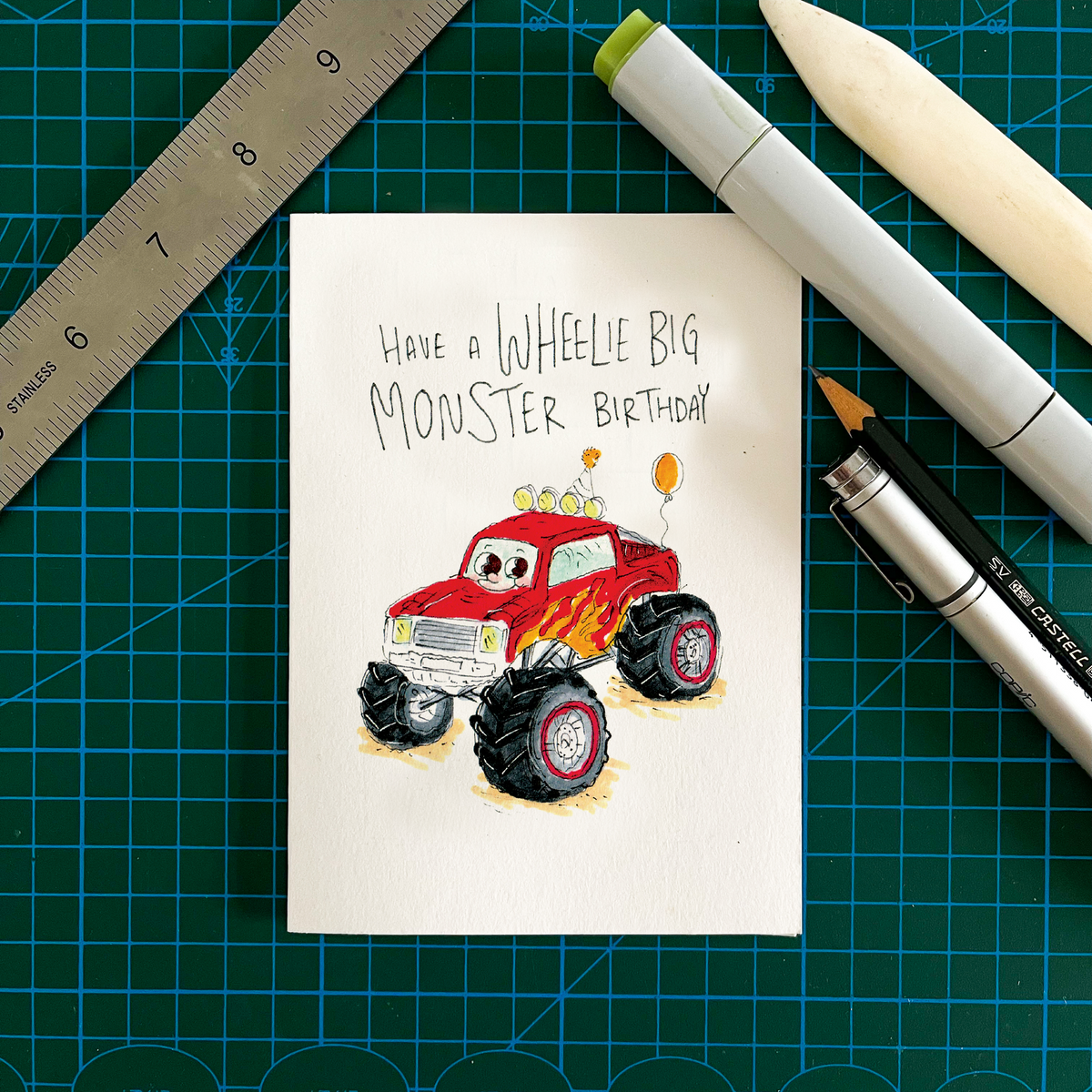 Have a Wheelie Big Monster Birthday  |  Construction birthday card