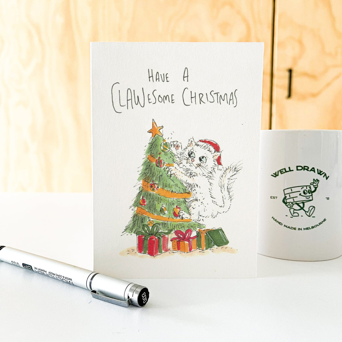 Have a Clawesome Christmas - White cat | Long hair