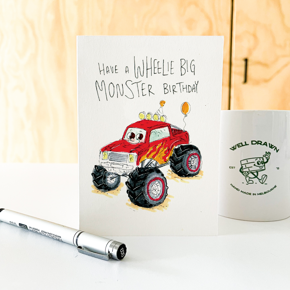 Have a Wheelie Big Monster Birthday  |  Construction birthday card